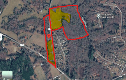 overhead map view of the two parcels