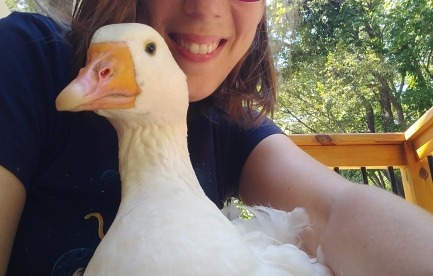 Brittany holding a Sebastopol goose