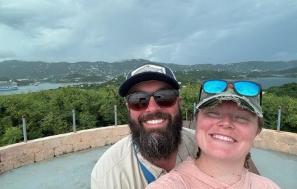 My wife and I at an overlook while woofing