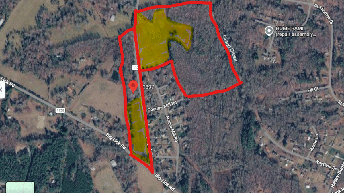 overhead map view of the two parcels