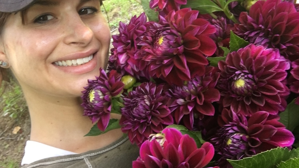 Me smiling with dahlias