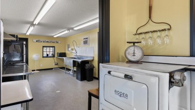 Interior of commercial kitchen/retail space.