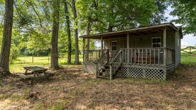 cabin by pond