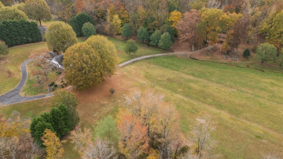 Aerial view of house on the left and 2.25 acre field on the right. The barn in the back is condemned but we will be rebuilding. 