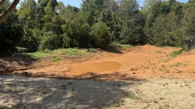 new pond.  work in progress, but it should hold about 10-15000 gallons of water when at it's capacity.  only about 3' at deepest area