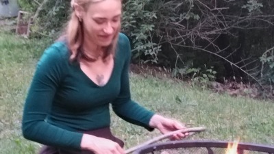 Myself tending a fire