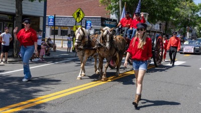 Hauling an antique steam fire engine in the 250th anniversary parade 
