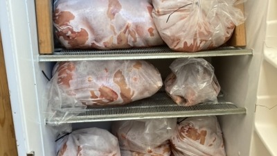 a fridge full of frozen chickens