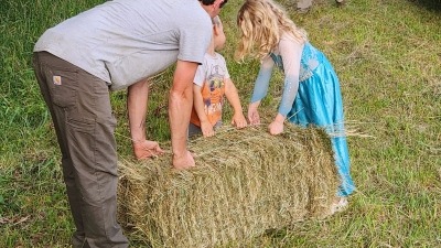 Everyone helps with hay