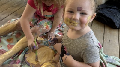 Little girls painting crafts
