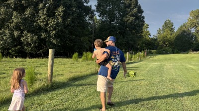 Myself, nephew and daughter in backyard
