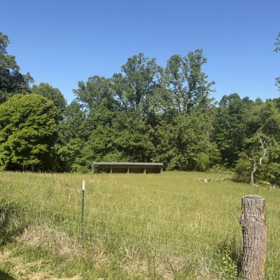 fenced pasture with shelter tall enough for a horse