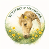 The logo for our business Buttercup Meadows, LLC featuring a horse in a field of buttercups